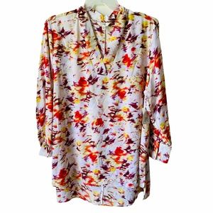 Terra & Sky Plus Size 2X Multi Colored V Neck Light Top NEW